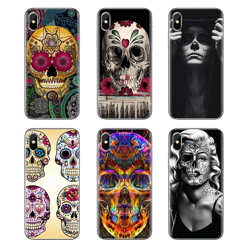 For Samsung Galaxy J1 J2 J3 J4 J5 J6 J7 J8 Plus 2018 Prime 2015 2016 2017 Sugar Skull pink Flowers Tattooed Silicone Phone Cover |