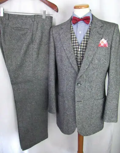 Grey Tweed Men Suit 2 Pieces Custom Made Mens Jacket Single Breasted Blazer Slim Fit Ternos Classic | Мужская одежда