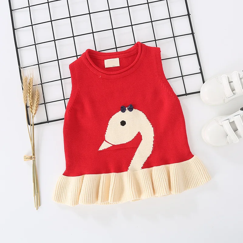 

2019 Autumn And Winter New Style Childrenswear GIRL'S Sleeveless Vest Sweater Children Core-Spun Yarn Swan Jacquard Knitted Swea