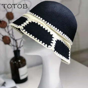 

Japanese high-end woolen fisherman hat crochet yarn stitching pure wool hat autumn and winter outdoor lady fisherman hat