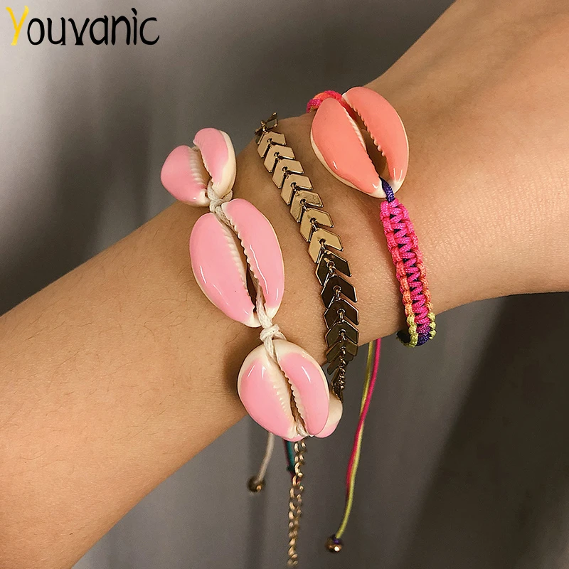 

Youvanic Ethnic Rainbow Rope Hand Weave Shell Bracelets Set For Women Girl Gold Chain Bracelet Charm Bohemian Beach Jewelry 0189