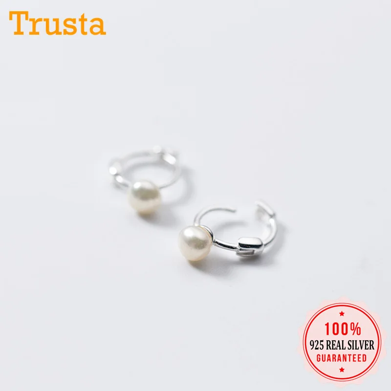 Trusta 925 пробы, серебряные серьги с искусственным жемчугом, геометрические серьги для ушей, клипсы для женщин, девушек, ювелирные изделия для пирсинга DS1177