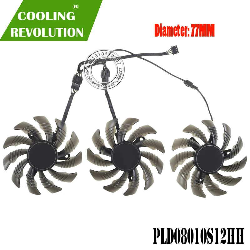 Ventilador de Refrigeração da Placa Gráfica Pld08010s12hh Dc12v 0.35a Adequado para Gigabyte Radeon rx 5500 xt rx 5600 xt rx 5700 xt 77 mm