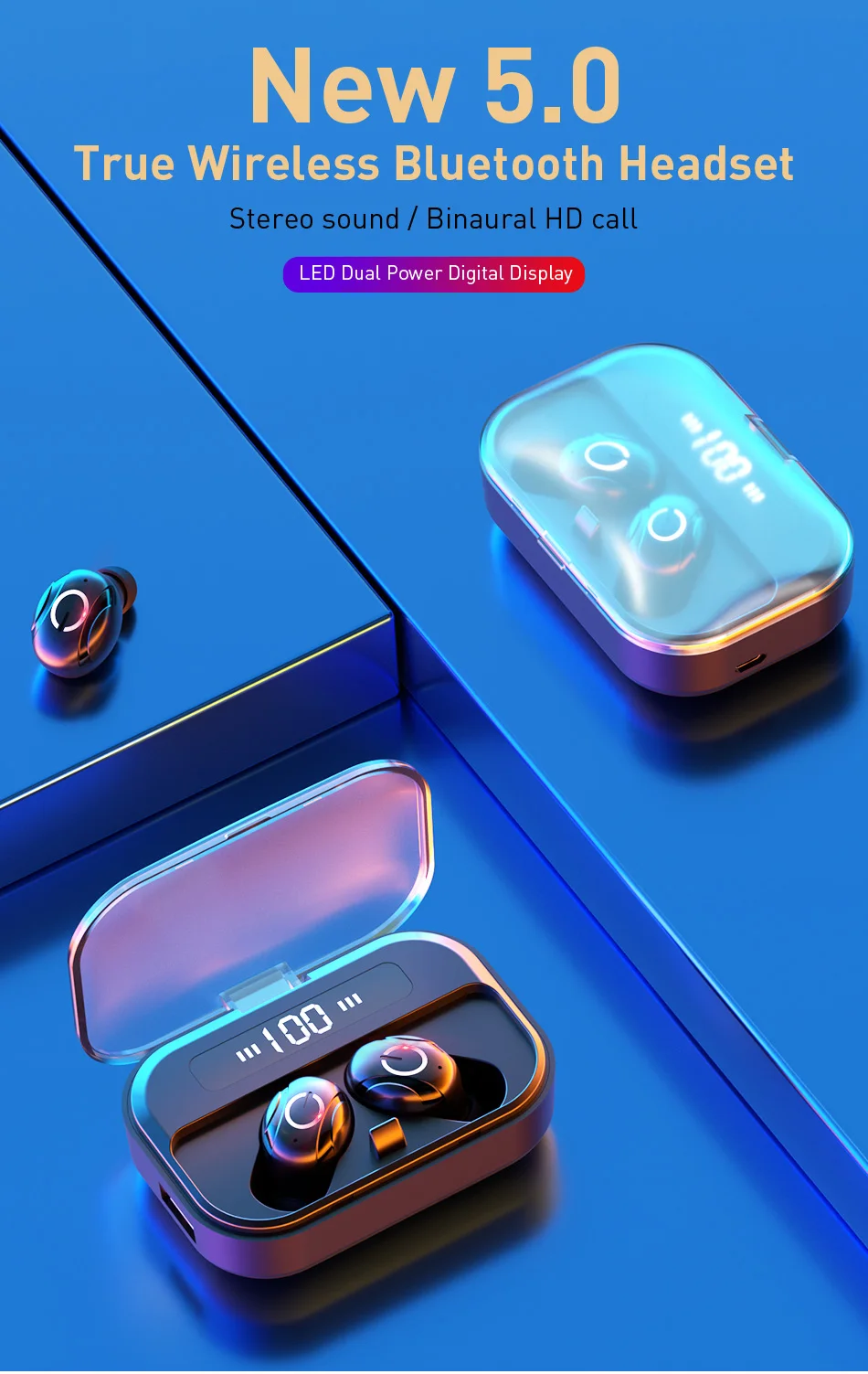 Ottwn T8 TWS Bluetooth 5,0 беспроводная гарнитура Спортивная стереогарнитура с микрофоном цифровой дисплей поддержка для всех смартфонов