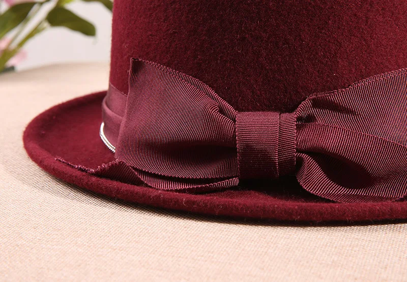 Австралийская шерсть леди Fedora шляпа шляпы с плоской круглой тульей и загнутыми кверху полями для классических церковных женщин шерсть фетровая шляпа Новая осень зима