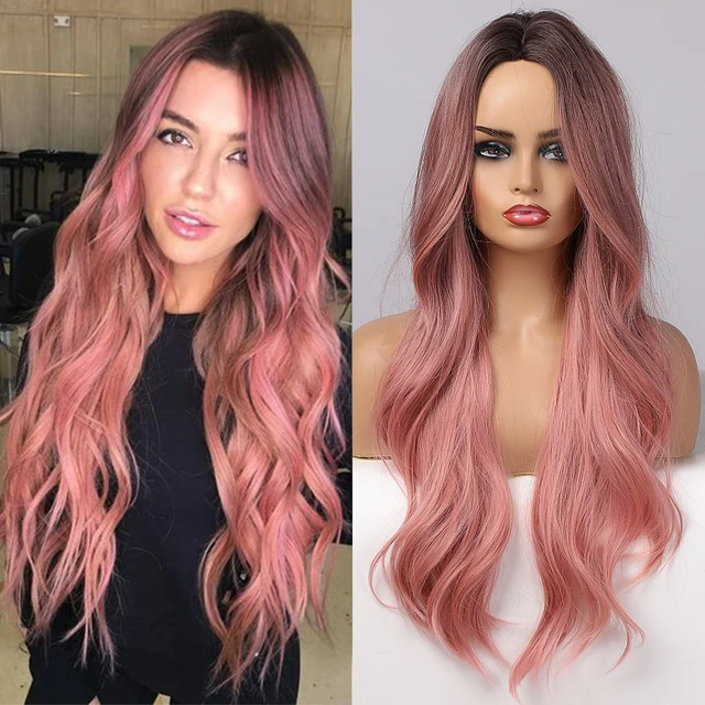 GEMMA Long Wavy Ombre Brown Purple Synthetic Wigs for Women Heat Resistant Natural Middle Part Cosplay Party Lolita Hair Wigs LC313-1