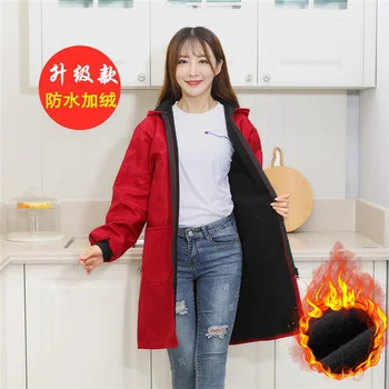 

Plus velvet gown adult female coat thick winter waterproof and oilproof kitchen fashion long sleeve apron men's work clothes