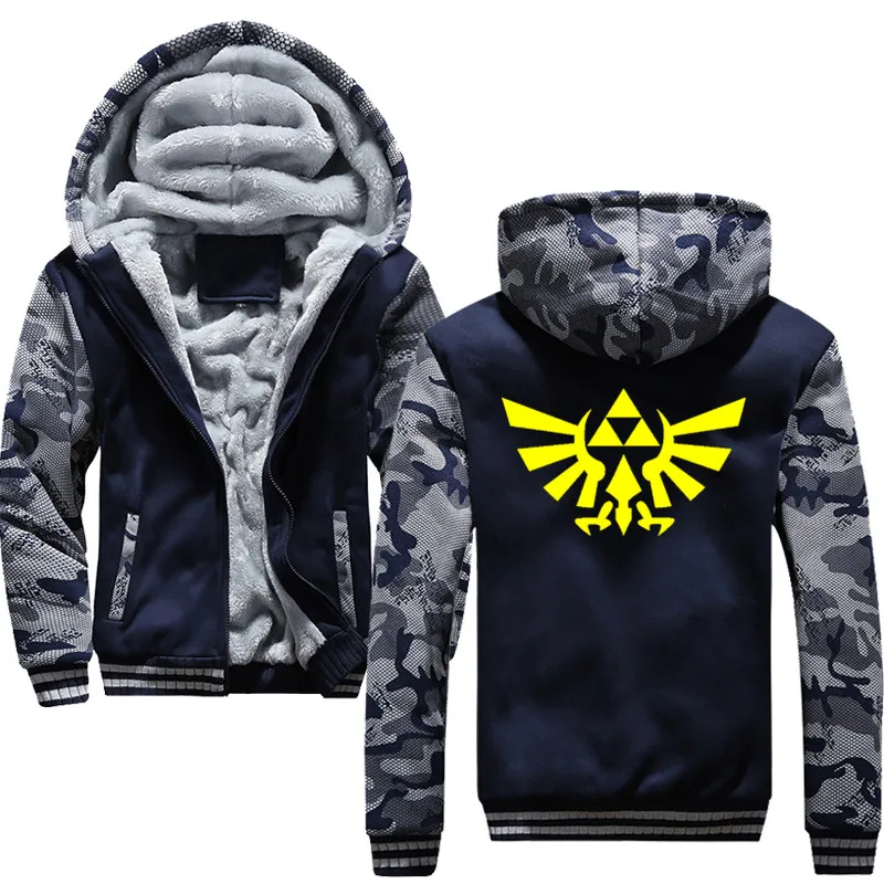 Navy blue Легенда о Зельде Аниме толстовки Толстовка зимняя куртка теплая толстовка мужская Толстая с капюшоном хипстерская уличная одежда хип-хоп одежда - Цвет: Navy blue