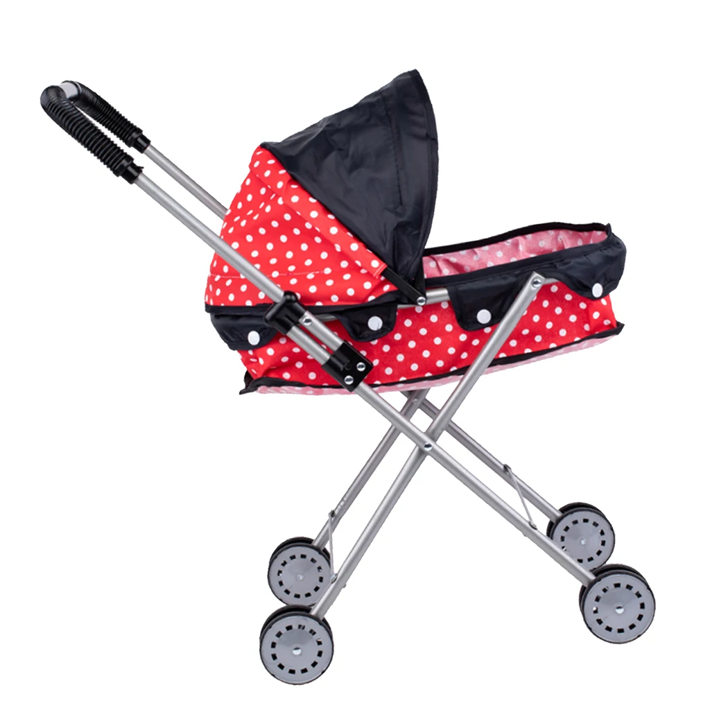 Cute Large-capacity Plastic Dotted Baby Doll Stroller Trolley - Great Gift for Kids, Toddler Pretend Play Toys