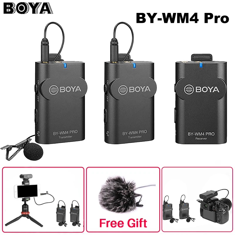 Boya BY-WM4 Pro K1/K2 çift kanal 2.4G kablosuz stüdyo kondenser mikrofon yaka mikrofonu röportaj Mic iPhone DRLR kameralar