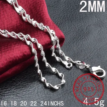 

35cm-80cm Thin 925 Sterling Silver Twisted Singapore Water Wave Chain Link Necklaces Women Girls Kids Child Jewelry Kolye 16-24"