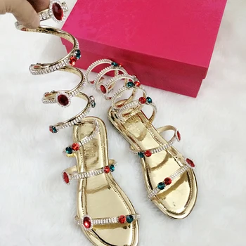 

Women Summer Shoes Fashion Flip Flops Flat Colorful Rhinestone Sandals Snake Strap Open Clip Toe Crystal Women Gladiator Shoes