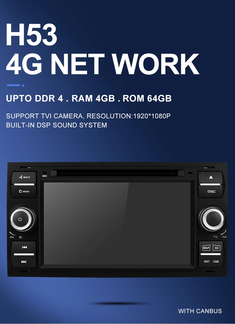 Sale Isudar H53 Car Multimedia Player GPS Android 2 Din For Ford/Mondeo/Focus/Transit/C-MAX/KUGA 8 Core RAM 4GB DVR Autoradio DSP DVD 1