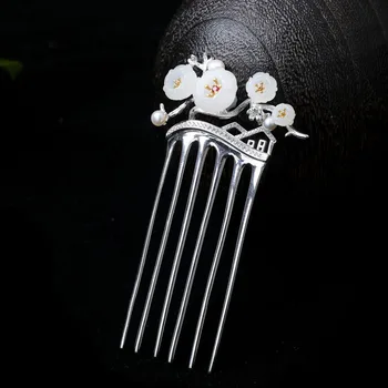 

925 Sterling Silver Hair Comb Luxury Jewelry Hair Accessories Flower Pearl Hair Pin Vintage Handmade Ethnic Jewellery Chinese