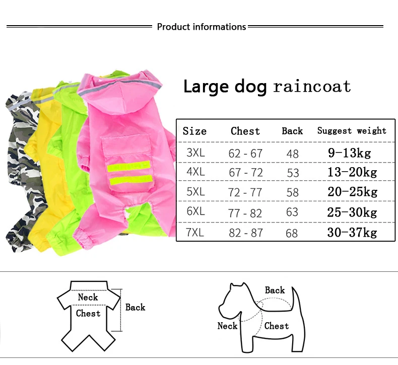 Дождевик для больших собак, водонепроницаемая одежда для больших собак, комбинезон, дождевик, комбинезон с капюшоном, плащ, лабрадор, золотистый ретривер