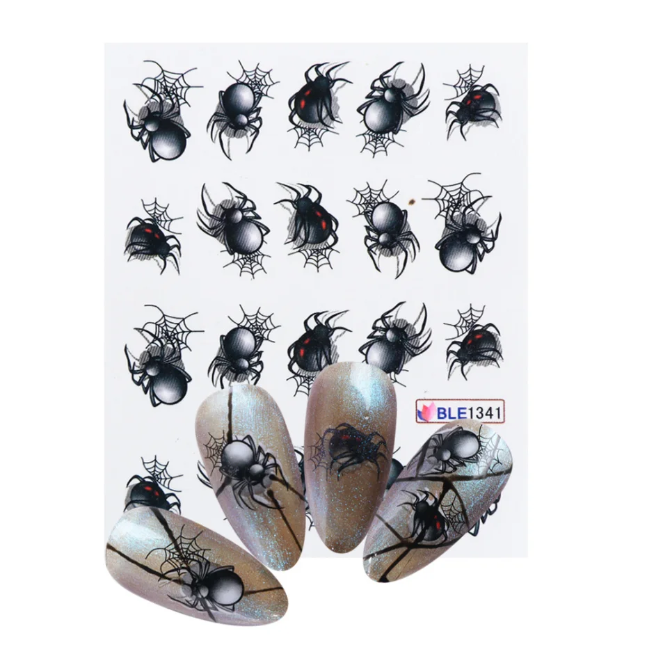 3D Stickers for Nails Gold Zipper Nail Art Decoration Spider Water Transfer Decals for Nail Polish Stickers Chain Manicure CH155