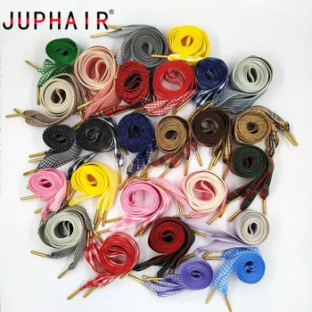 

JUPHAIR High Quality Colored Plaid Shoelaces with Gold Metal Tips Women Canvas Shoes British Style Flat Ribbon Shoe Laces Rope