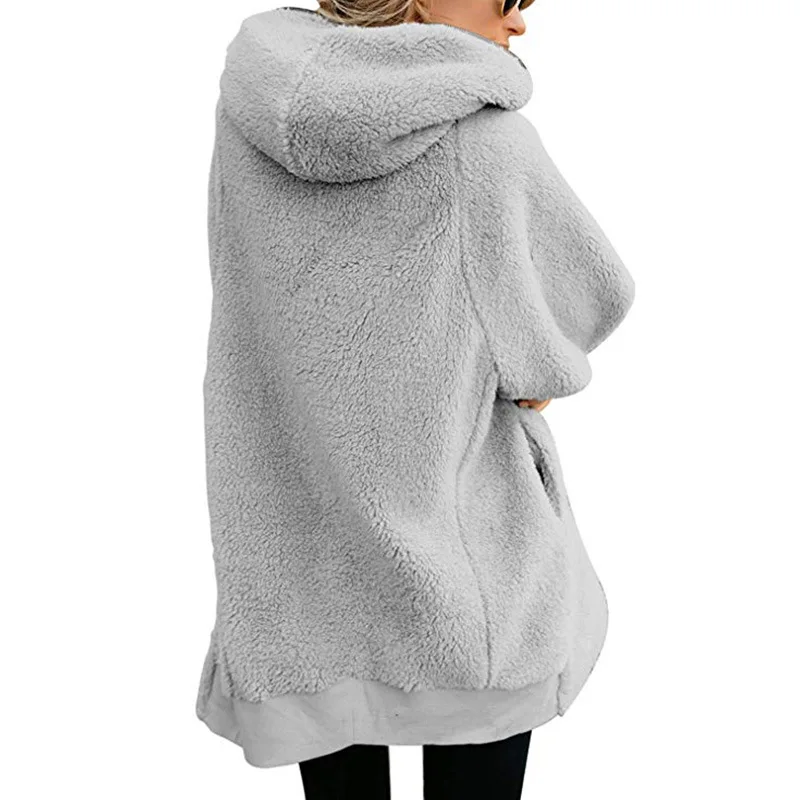 New Women Hoodies Zipper Girl Winter Loose Fluffy Hoodie Hooded Jacket Long Warm Outerwear Coat Cute Sweatshirt Zip-up 5xl