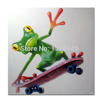 

Cheap Hand Painted Cartoon Frog Oil Painting on Canvas Funning Frog on a Skateboard Abstract Animal Art Abstract No Frame