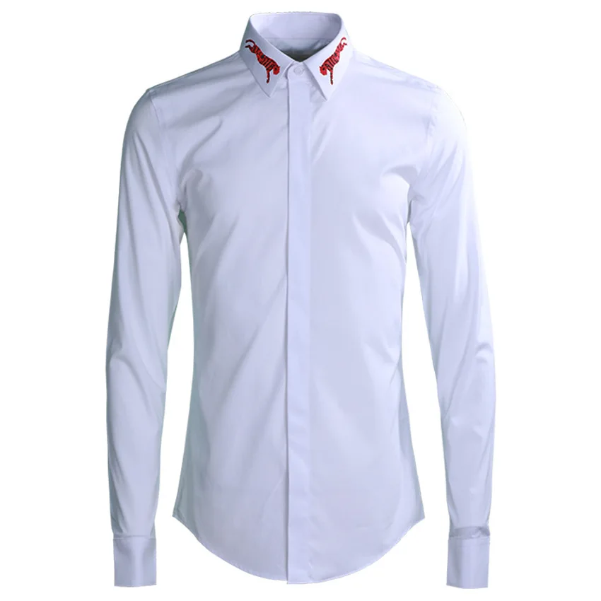 Men Luxury Red Leopard Long Sleeve Mens Black White Slim Fit Casual Shirts Plus Size 4xl Party Man Shirt | Мужская одежда