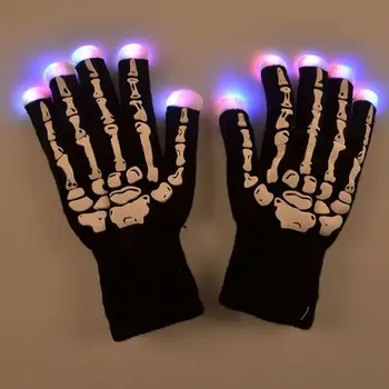

LED Gloves Skeleton Gloves 3 Color 6 Mode Flashing Finger Lights Costume Party Spandex cool bony gloves dynamic atmosphere