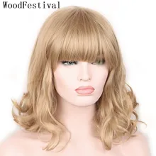 WoodFestival для женщин косплей синтетический парик термостойкий черный коричневый Волнистые Короткие парики с челкой