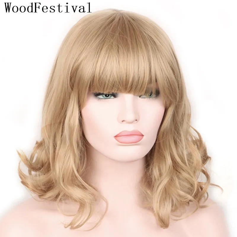 

Pear head heat resistant wig synthetic wigs with bangs dark/light brown black blonde wig short hair wigs for women WOODFESTIVAL