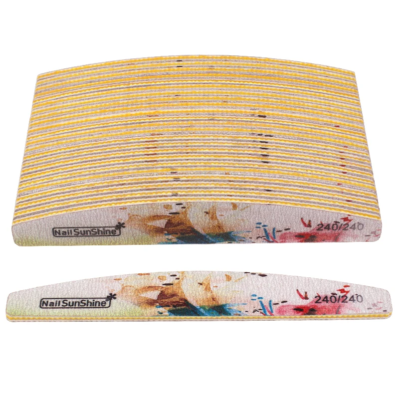 

100pcs Nail File Blocks 240/240 Emery Board Yellow New Flower Printed Curved Sanding Polisher Buffer File For Manicure Nail Tool