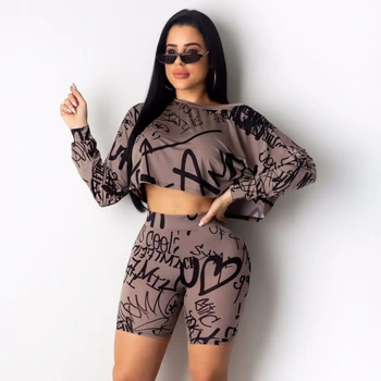 

Two Piece Set Plus Tracksuit Letter Print Women Set Outfit Fashion Sexy 2 Pieces Suits Summer Casual Short Sets Overalls