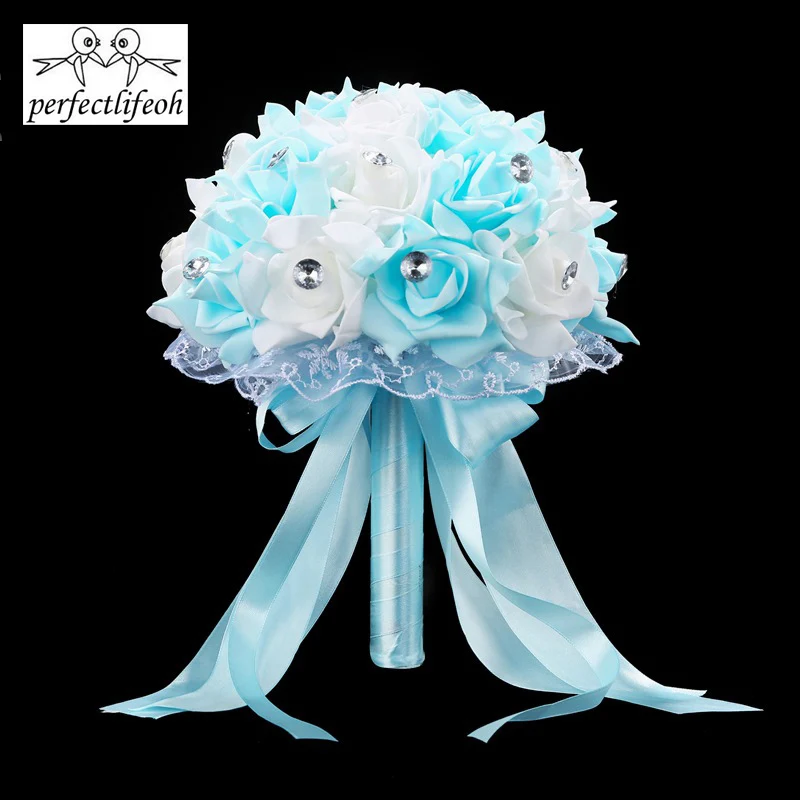 Wedding Bouquet Handmade Artificial Flower Rose Blue and White for Wedding wedding bouquets artificial rose flowers