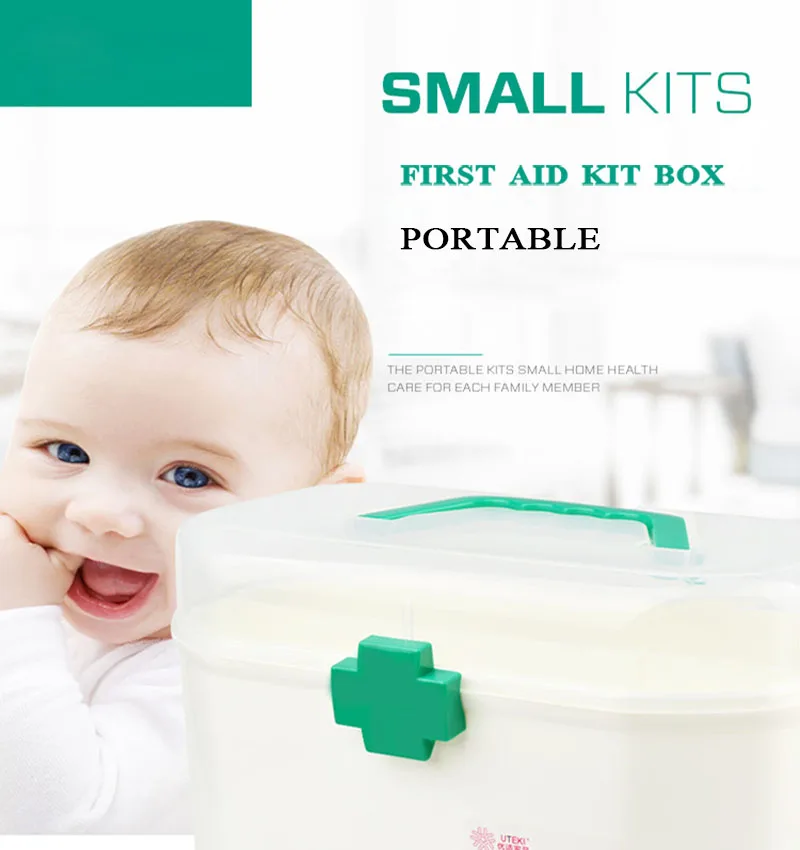 Small Medicine Box First Aid Kit Medical Box Double Layer Medicine Box Hand Chest For Household Indoor 2 Color