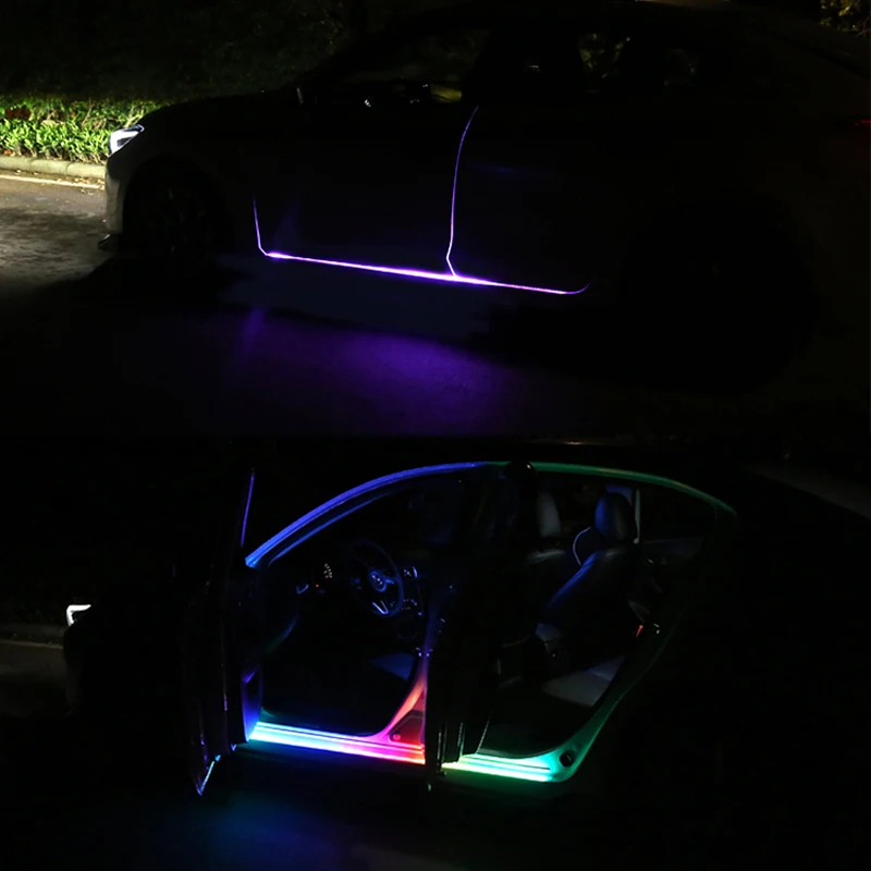 Niscarda CAR Colorful LED Flexible Streamer Flowing Welcome Door Light Strip Remote APP Control Scuff Sill Panel RGB Neon Lamp