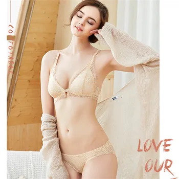 

Ladies brand soft skin care quality underwear suit womens front button v-type bra without steel ring thin adjustable brassiere