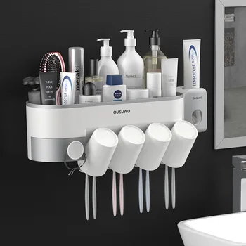 

1 Set Sterilization Toothbrush Holder Toothpaste Shaver Storage Rack Suction Wall with Cup Bathroom Storage Rack Washing Set