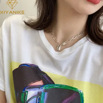 

XIYANIKE 925 Sterling Silver New Arrival Lock Pendant Clavicle Chain Necklace High Quality Fashion Sweater Women Big ожерелье