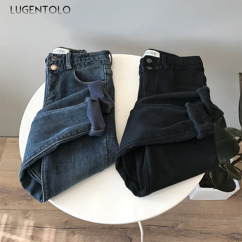 Lugentolo, женские джинсы, высокая талия, Осень-зима, вельветовые, теплые, на пуговицах, плотные, эластичные, повседневные, на молнии, поцарапанные, узкие брюки