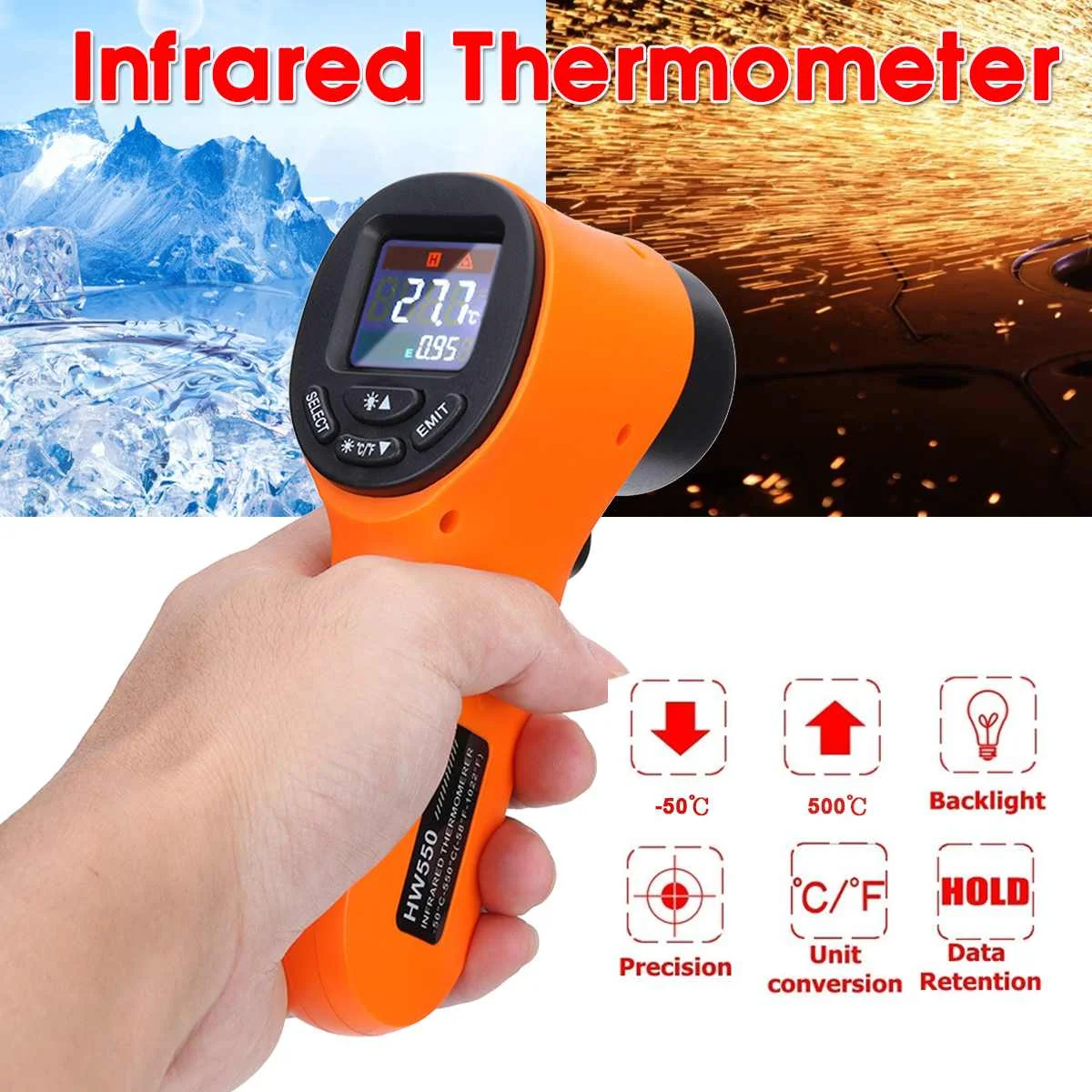 Портативный цифровой термометр бесконтактный lcd ИК цифровой инфракрасный лазерный термометр температура для пистолета термометр духовка