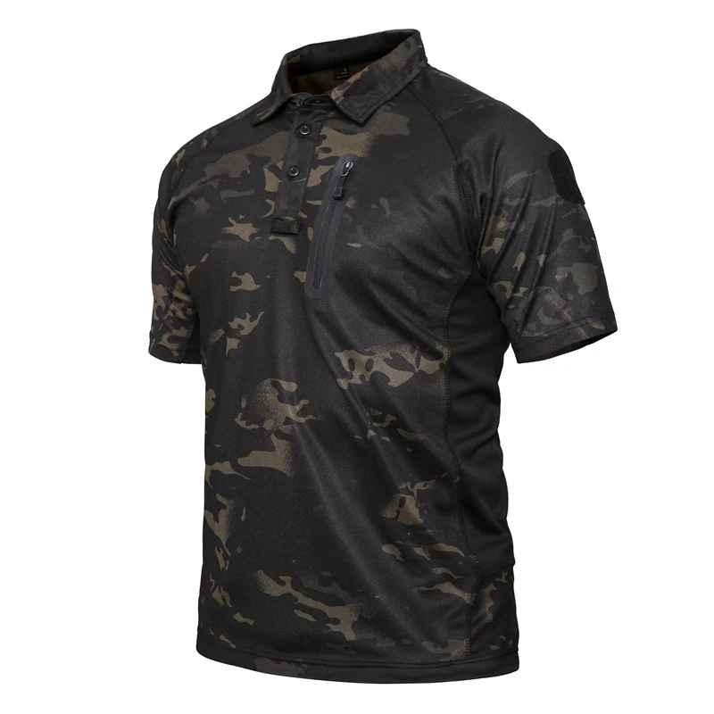 Уличные быстросохнущие мужские военные тактические футболки, дышащие армейские футболки, рубашки с отворотным воротником, Стрейчевые повседневные карго-рубашки