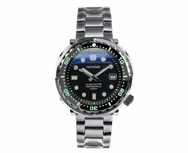 Black Bezel SS Band Proxima SBBN015 черный циферблат NH35 тунец дайвер Автоматические наручные часы MarineMaster - Цвет: Black Bezel SS Band