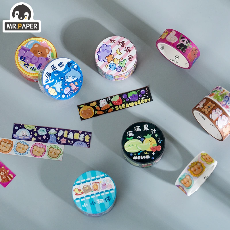 Mr.Paper 12 Designs 1 Roll There Is A Small World Series Cartoon Style Creative Cute Decor Hand Account DIY Material Washi Tapes
