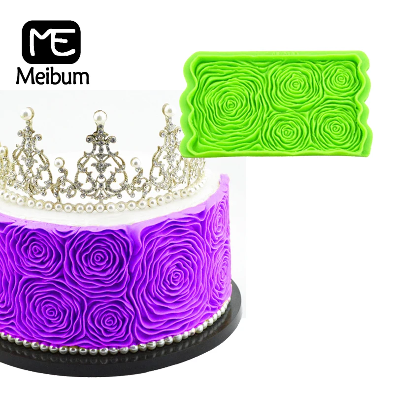 Meibum Pleated Rose Petal Flower Fondant Cake Mold Wedding Party Sugar Craft Pastry Border Decorating Mould Chocolate Candy Pan |