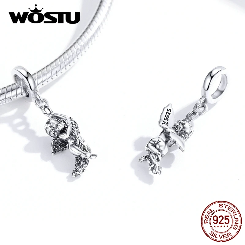WOSTU, настоящая 925 пробы, серебряная Фурнитура для бижутерии Купидон, символ любви, подвески, подходят к оригинальному браслету, DIY ожерелье, свадебное ювелирное изделие, FIC1405