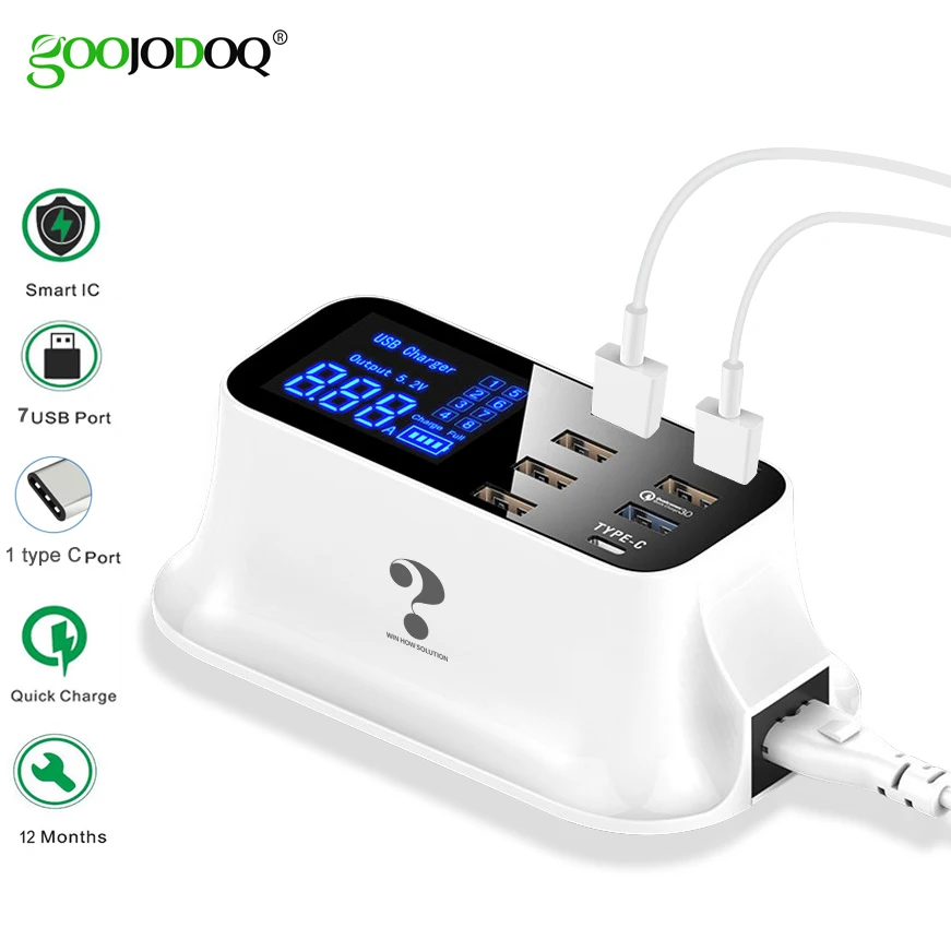 Быстрая зарядка GOOJODOQ 3 0 40 Вт зарядное устройство с 8 портами USB/Type C/PD умный