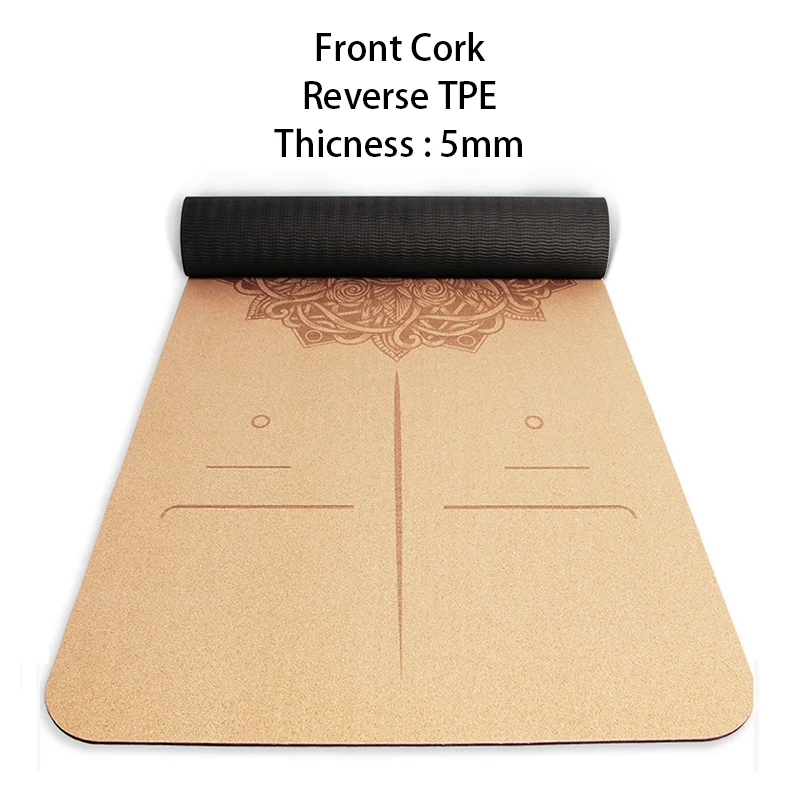 Yoga Mat Jusenda 173X58CM Natural Cork TPE Non-slip 5mm Fitness Exercise