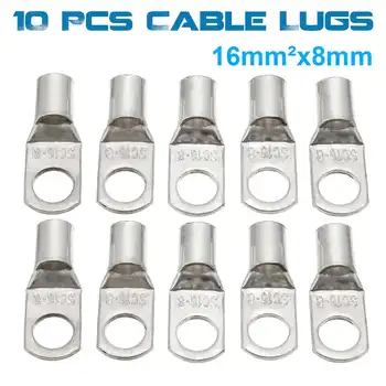 

10Pcs Cable Lugs Set Terminal Silver Copper Electrical Block Wire 8mm Connectors Terminals for Battery Wire Auto Marine RV 4WD