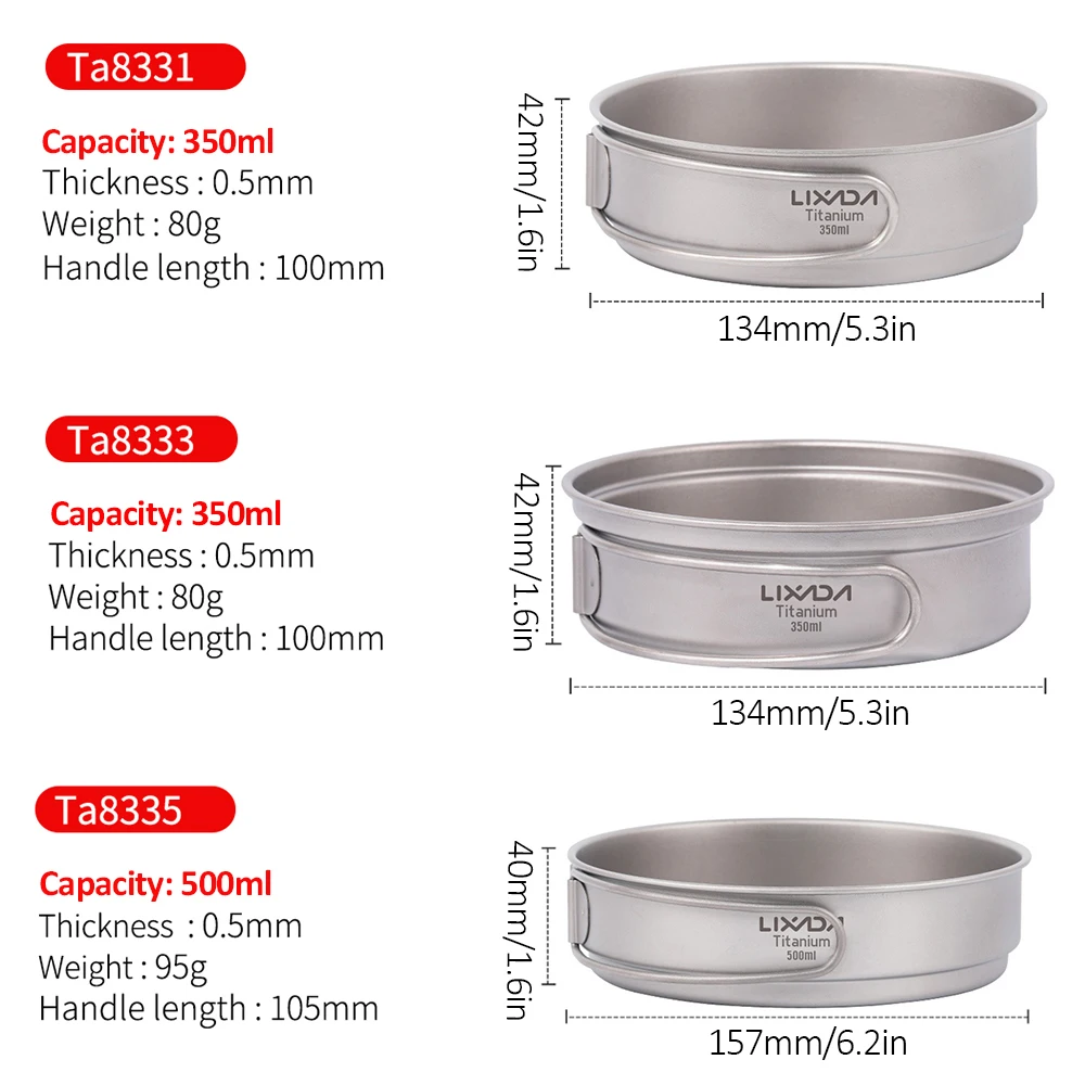 Lixada Ultralight Titanium Frypan Bowl Outdoor Camping Frying Pan Hiking Backpacking Cooking with Foldable Handles | Спорт и