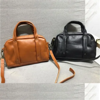 

100% Natural Cowhide Leather Handbags Women Designer Bag Vintage Handmade Solid Black/Brown Shoulder Crossbody Bags For Laides