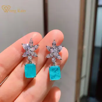 

Wong Rain Luxury 925 Sterling Silver Created Moissanite Paraiba Tourmaline Gemstone Drop Dangle Earrings Fine Jewelry Wholesale