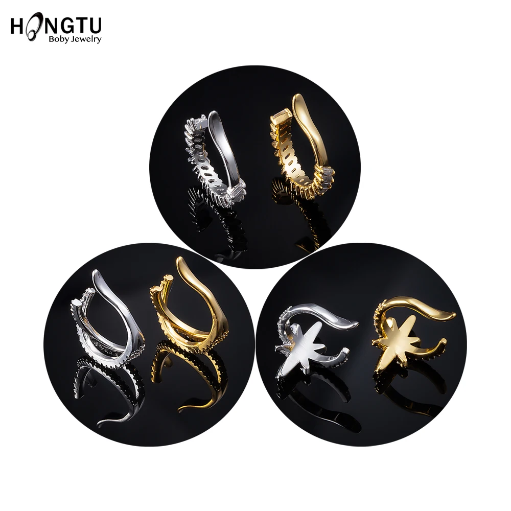 HONGTU 1PC Copper Crystal Ear Cuffs for Women Wrap Cuff Clip on Earrings No Pierce Earrings Fake Earring Piercing Jewellery 2020