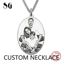 925 sterling silver Customized Jewelry photo necklace engraved with name oval pendant necklace women anniversary day lover